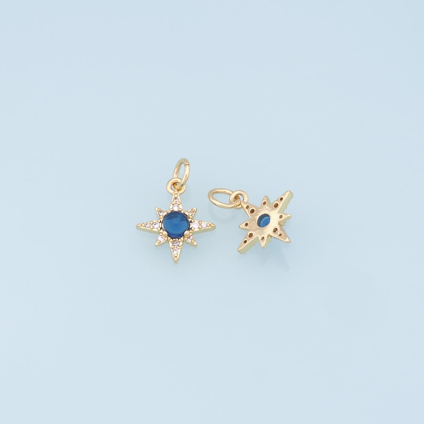 Gold Star Charms,18K Gold Filled Starburst Pendant,CZ North Star Charm Bracelet Necklace for DIY Jewelry Making Supply