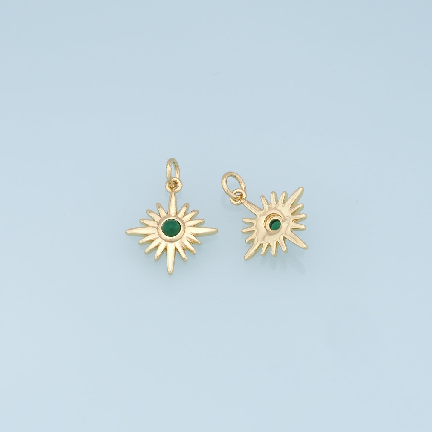 Gold Star Charms,18K Gold Filled Starburst Pendant,CZ North Star Charm Bracelet Necklace for DIY Jewelry Making Supply