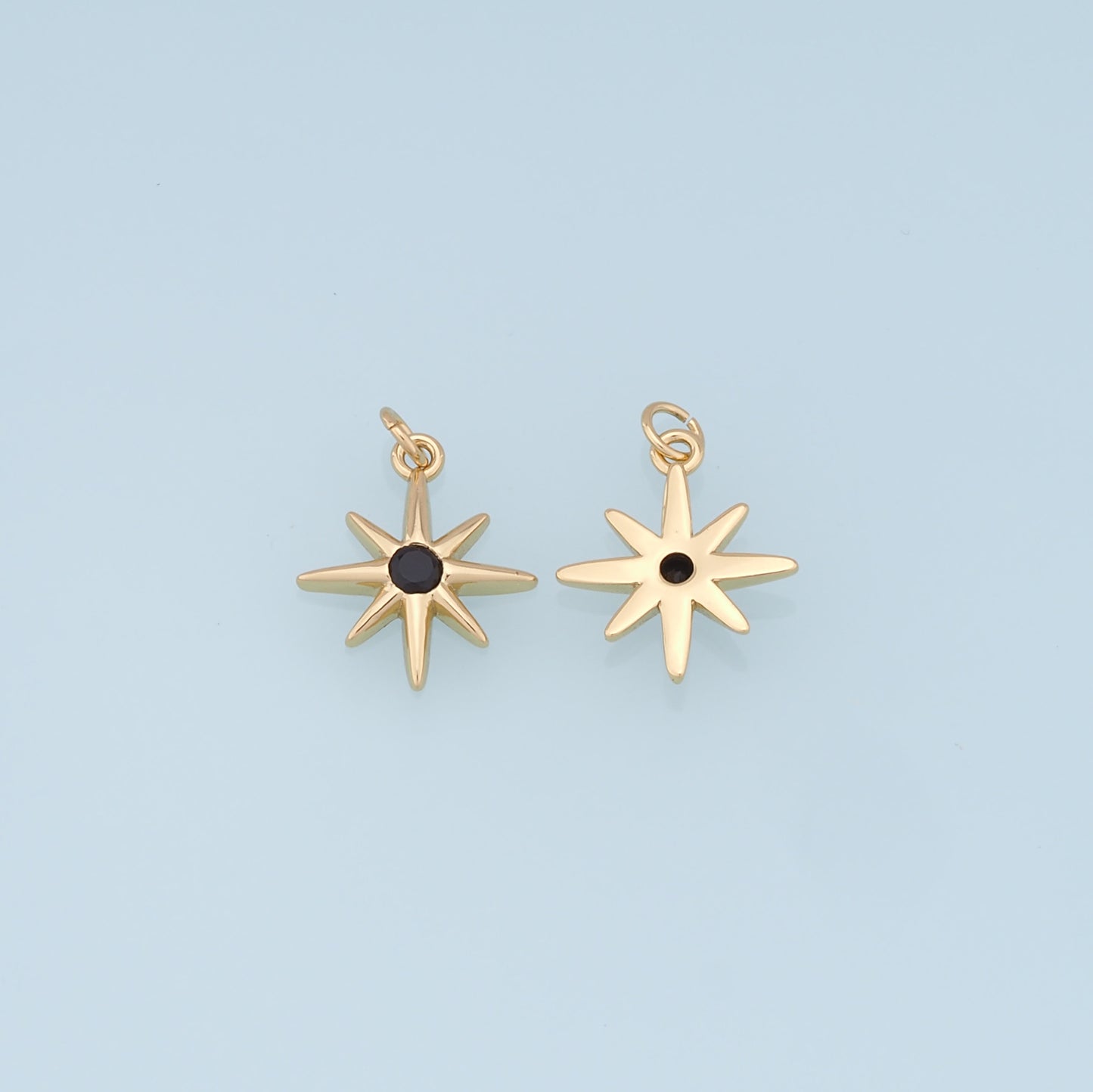 Gold Star Charms,18K Gold Filled Starburst Pendant,CZ North Star Charm Bracelet Necklace for DIY Jewelry Making Supply