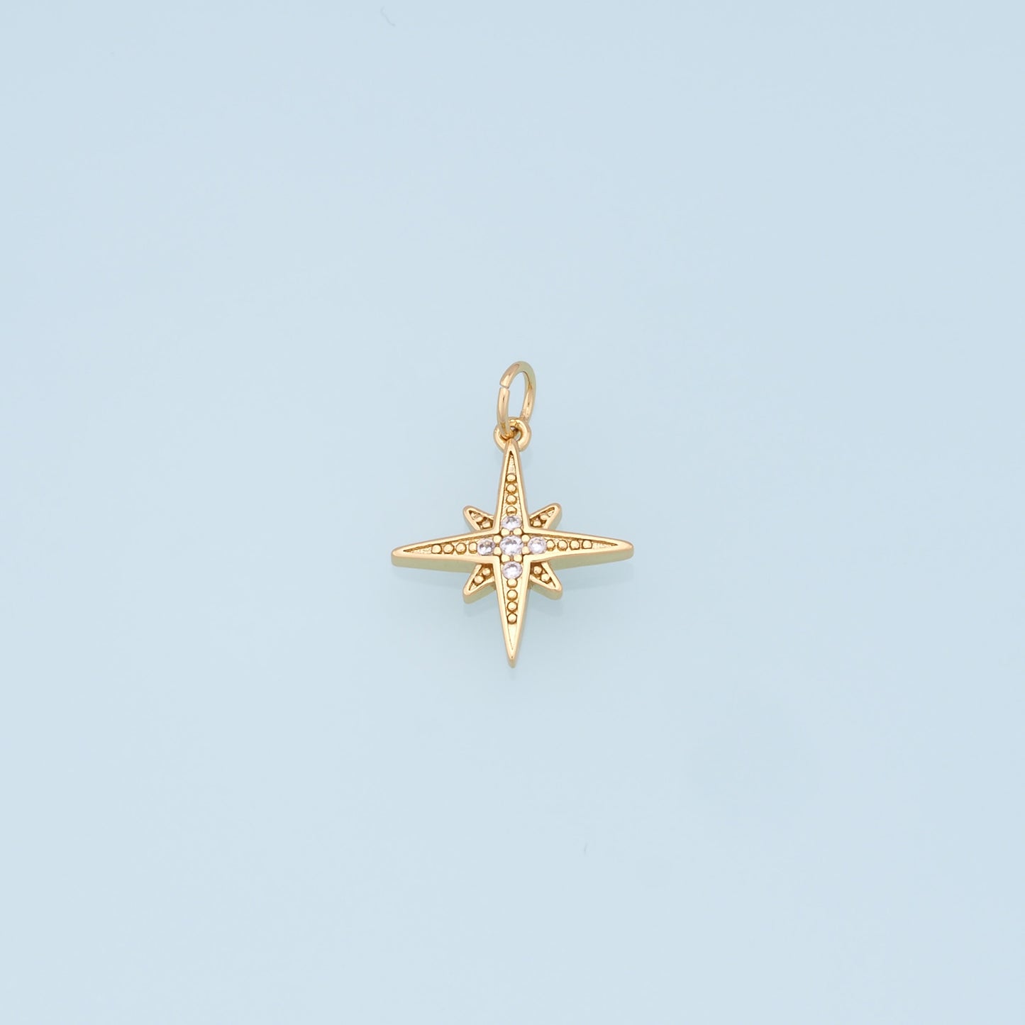 Gold Star Charms,18K Gold Filled Starburst Pendant,CZ North Star Charm Bracelet Necklace for DIY Jewelry Making Supply