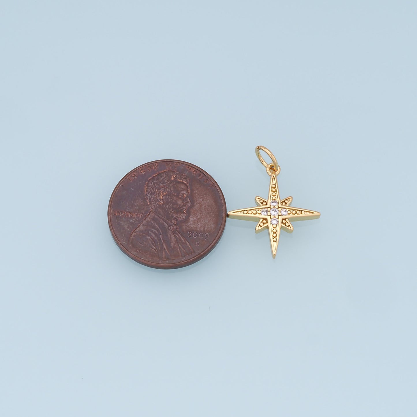 Gold Star Charms,18K Gold Filled Starburst Pendant,CZ North Star Charm Bracelet Necklace for DIY Jewelry Making Supply