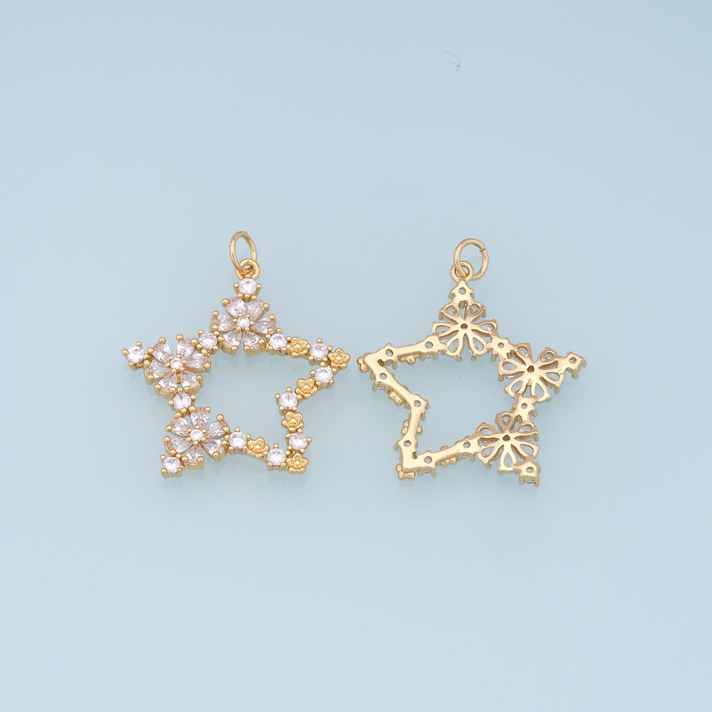 18K Gold Filled Star Pendant,CZ Micro Pave Star Charm Bracelet Necklace for DIY Jewelry Making Supply