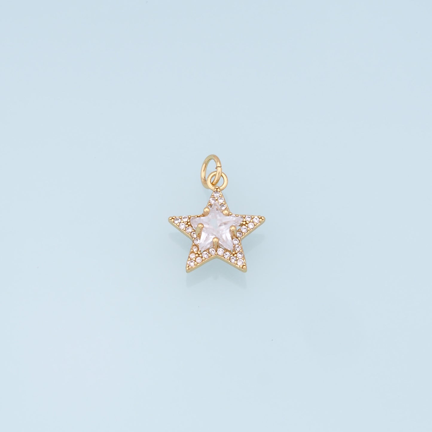 18K Gold Filled Star Pendant,CZ Micro Pave Star Charm Bracelet Necklace for DIY Jewelry Making Supply