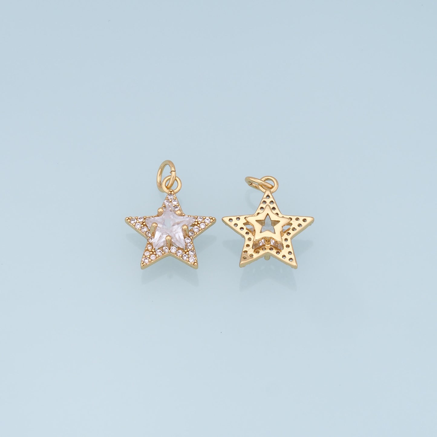 18K Gold Filled Star Pendant,CZ Micro Pave Star Charm Bracelet Necklace for DIY Jewelry Making Supply
