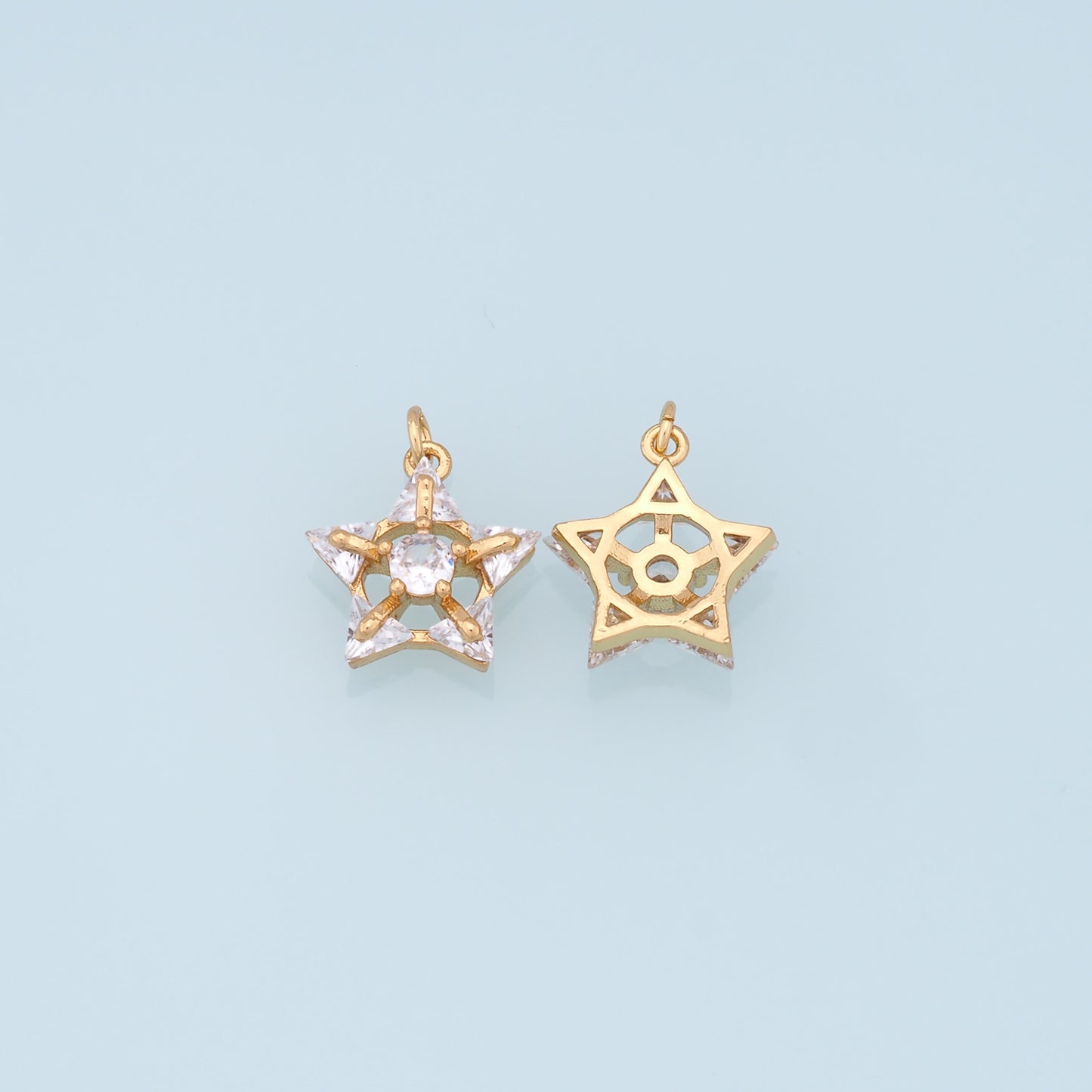 18K Gold Filled Star Pendant,Micro Pave Star Charm Bracelet Necklace for DIY Jewelry Making Supply