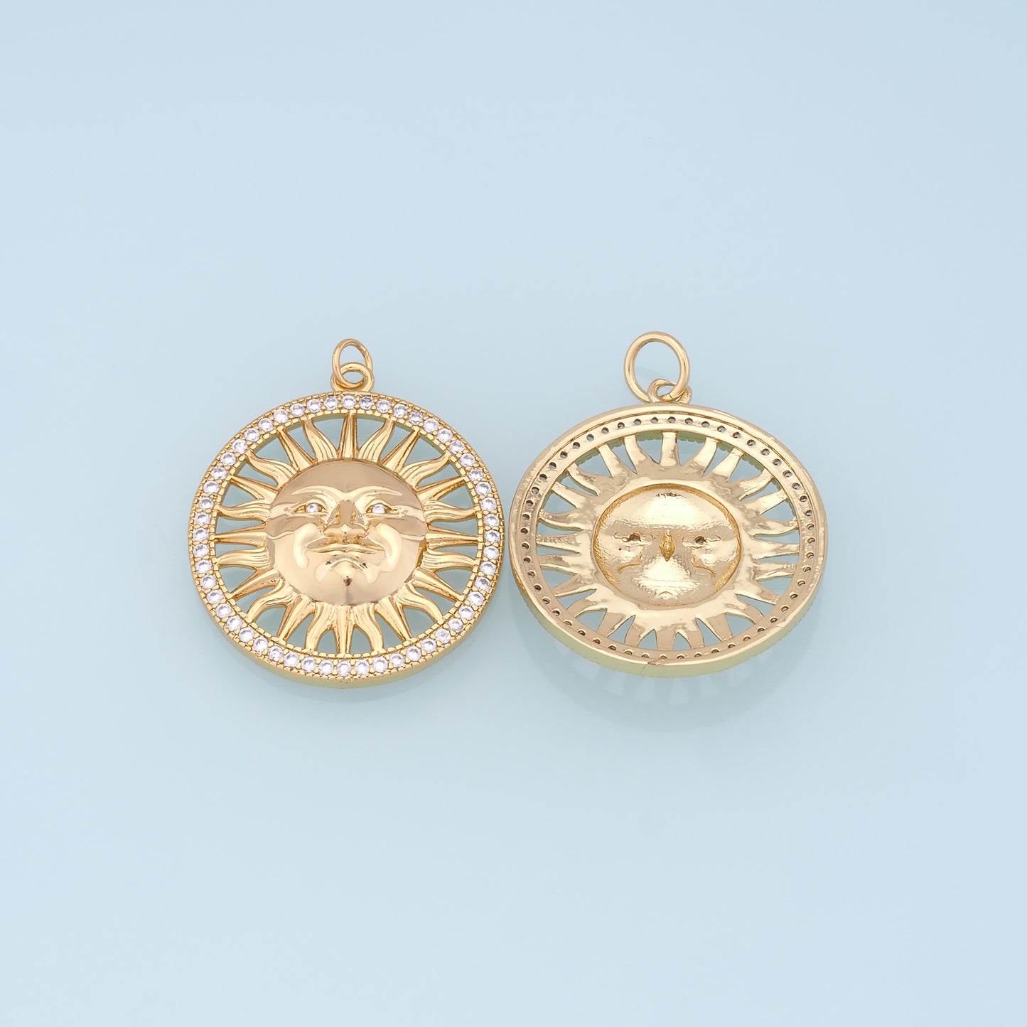 Gold CZ Sun Charms,18K Gold Filled Sun Pendant,celestial Charm Bracelet Necklace for DIY Jewelry Making Supply