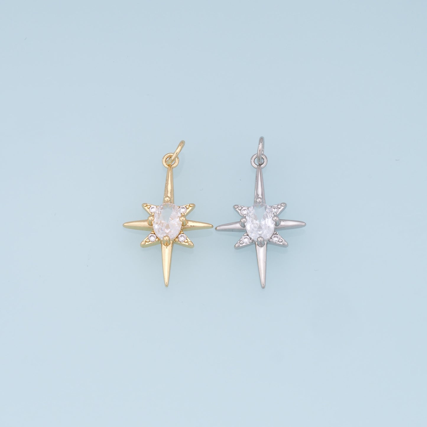 Gold Star Charms,18K Gold Filled Starburst Pendant,CZ North Star Charm Bracelet Necklace for DIY Jewelry Making Supply