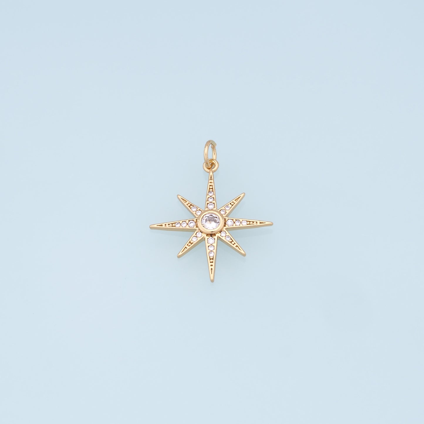 Gold Star Charms,18K Gold Filled Starburst Pendant,CZ North Star Charm Bracelet Necklace for DIY Jewelry Making Supply