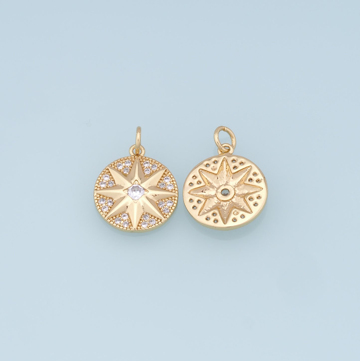 Gold Star Charms,18K Gold Filled Starburst Pendant,CZ North Star Charm Bracelet Necklace for DIY Jewelry Making Supply