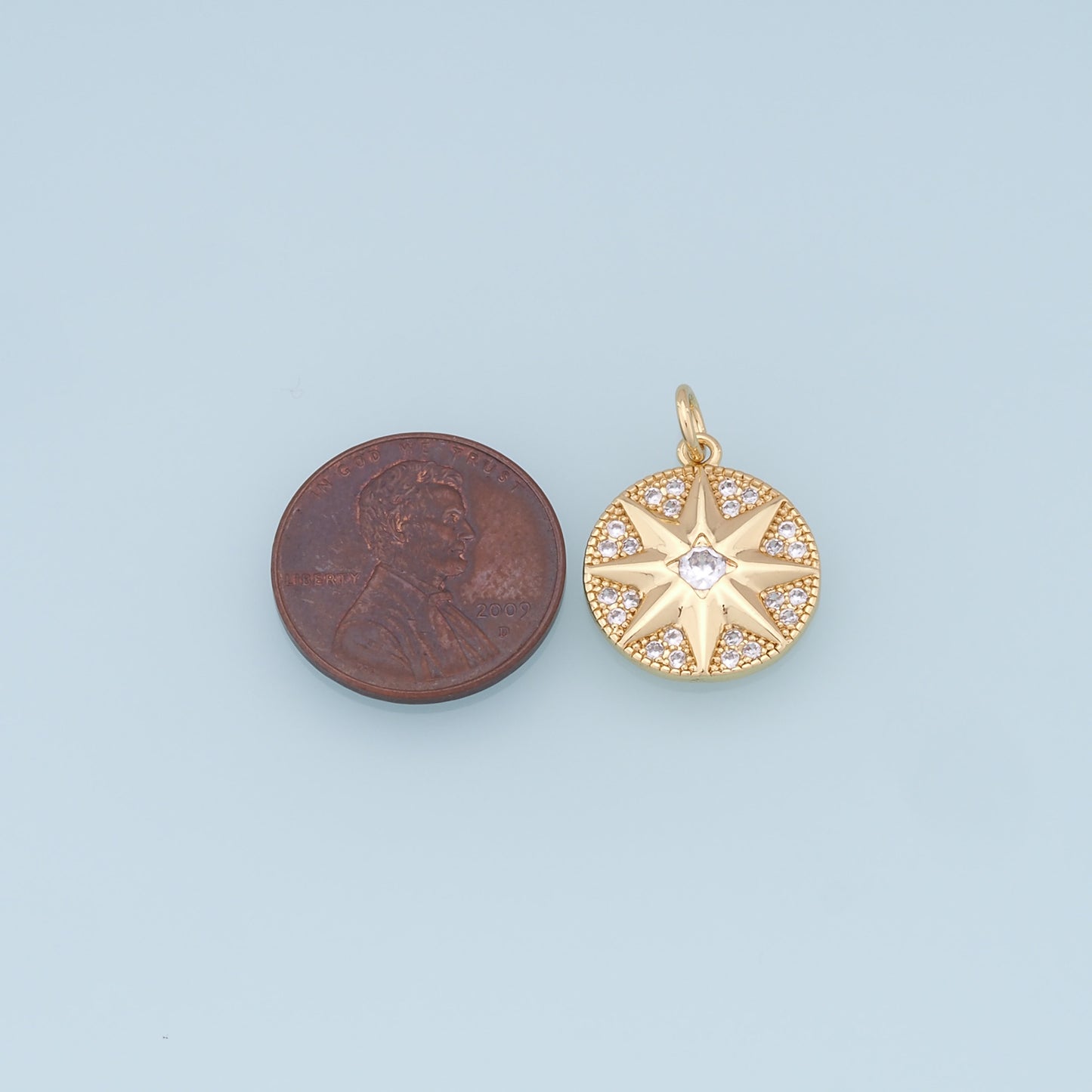 Gold Star Charms,18K Gold Filled Starburst Pendant,CZ North Star Charm Bracelet Necklace for DIY Jewelry Making Supply