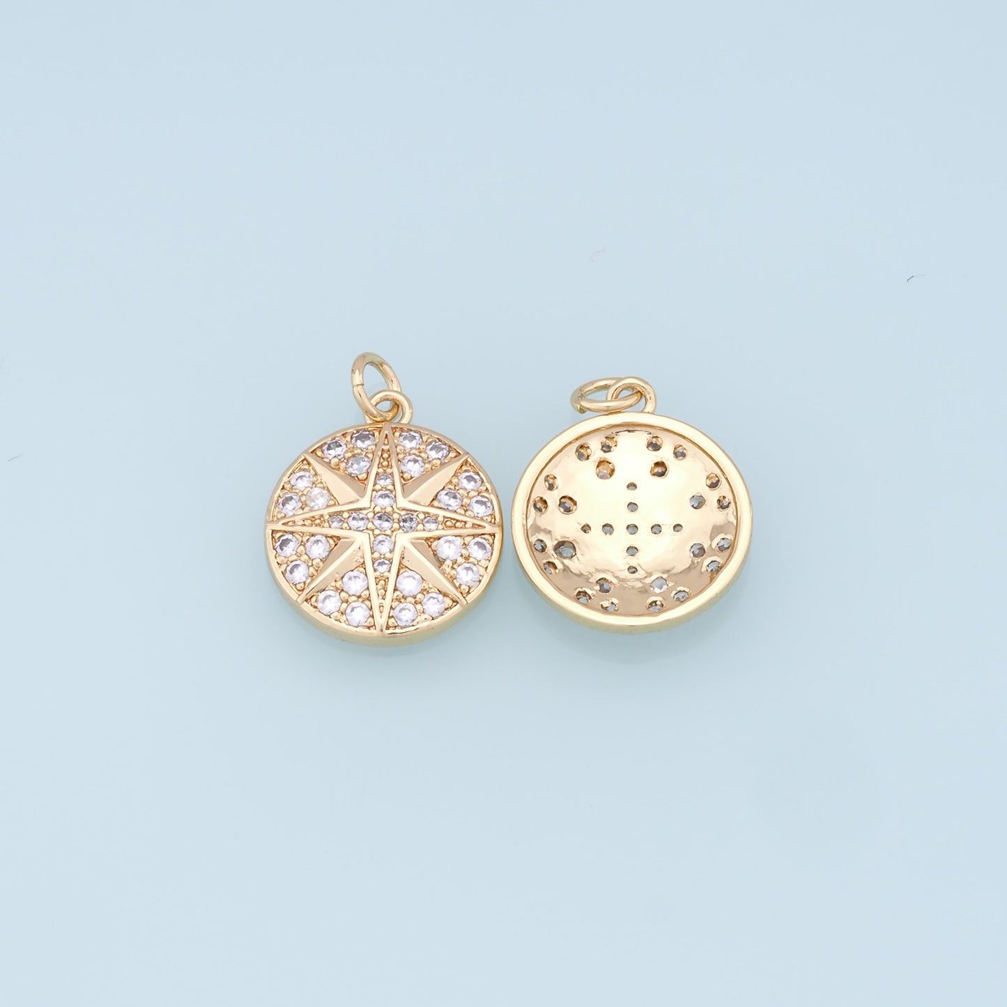 Gold Star Charms,18K Gold Filled Starburst Pendant,CZ North Star Charm Bracelet Necklace for DIY Jewelry Making Supply