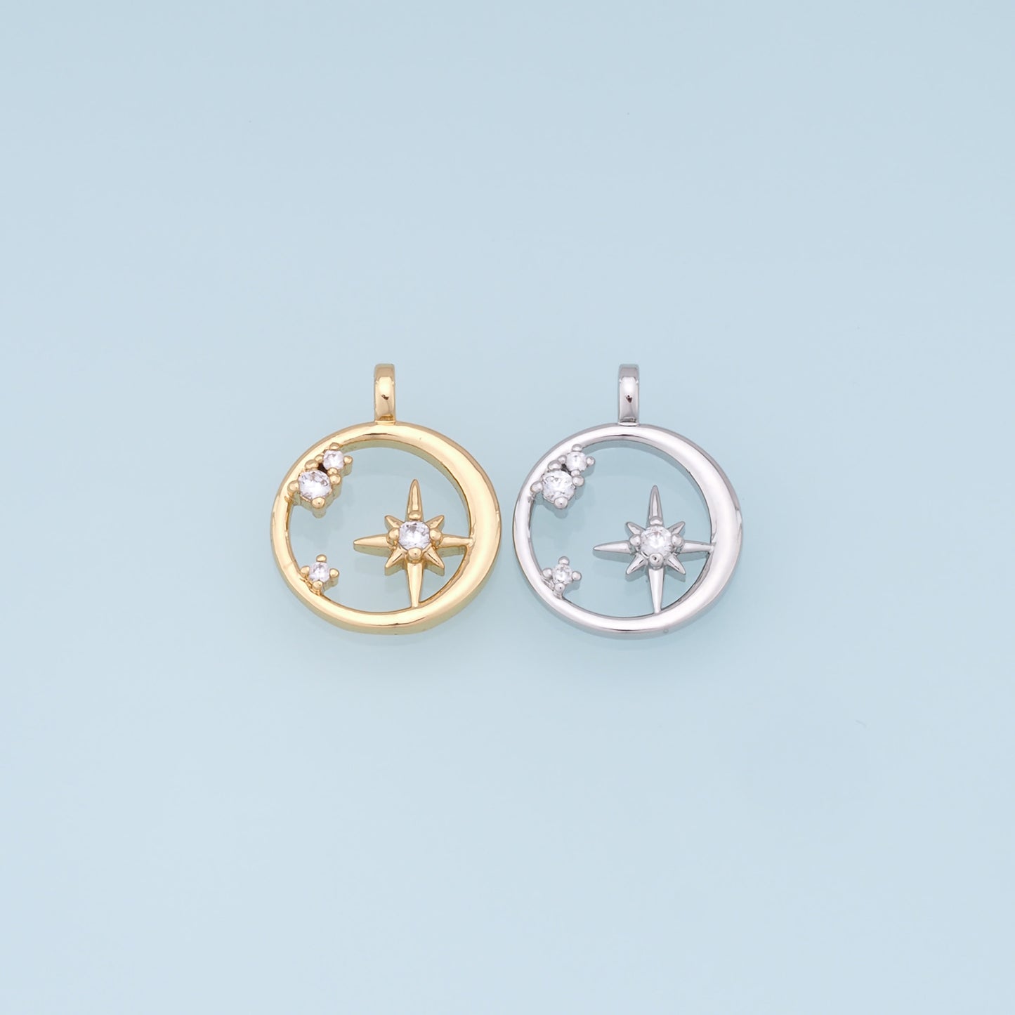 Gold Star Charms,18K Gold Filled Starburst Pendant,CZ North Star Charm Bracelet Necklace for DIY Jewelry Making Supply