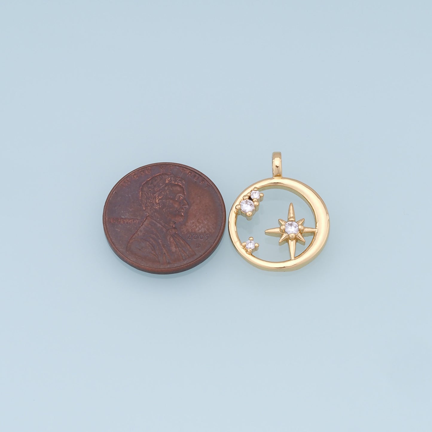 Gold Star Charms,18K Gold Filled Starburst Pendant,CZ North Star Charm Bracelet Necklace for DIY Jewelry Making Supply