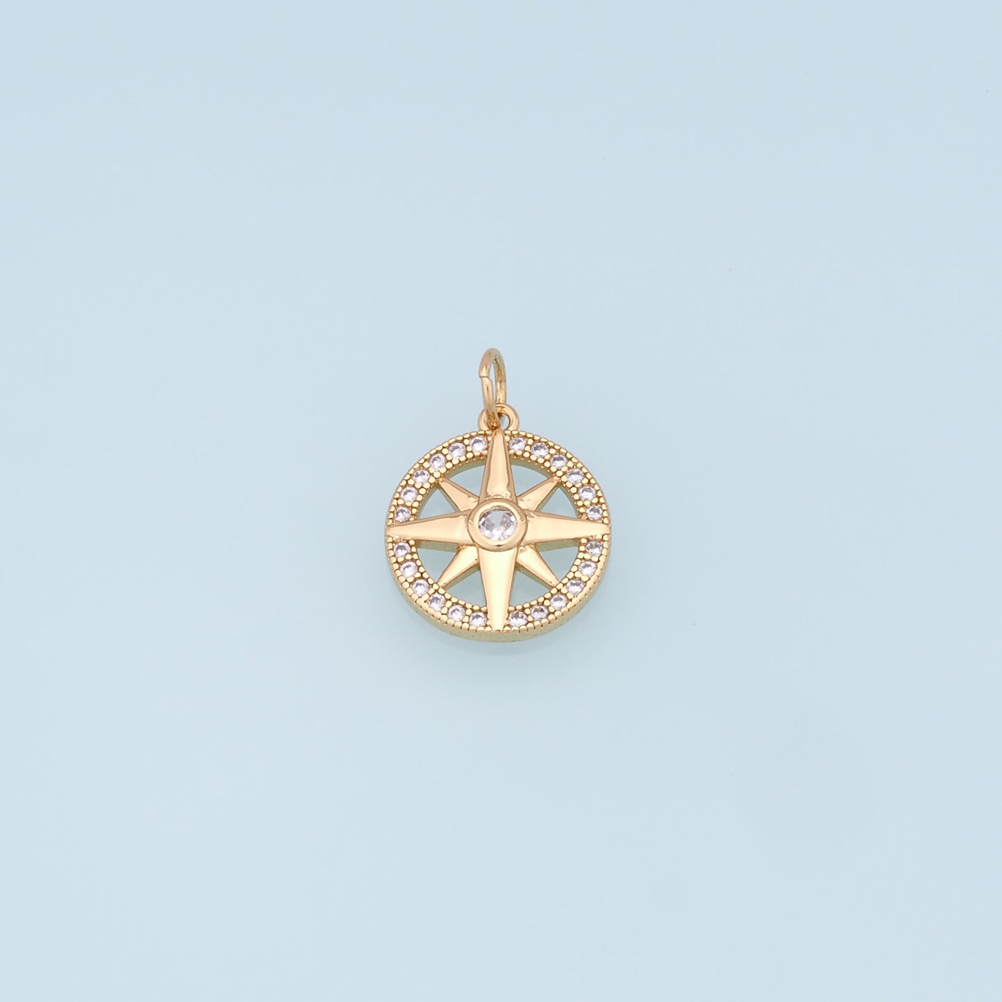 Gold Star Charms,18K Gold Filled Starburst Pendant,CZ North Star Charm Bracelet Necklace for DIY Jewelry Making Supply