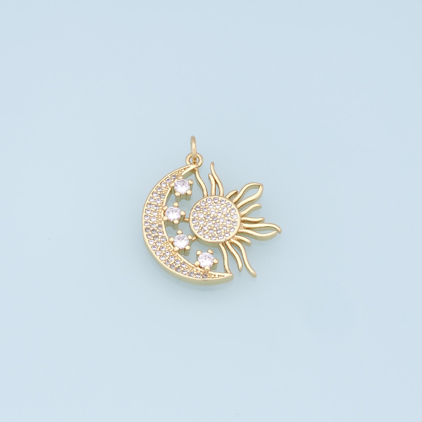 Gold Moon Star Charms,18K Gold Filled CZ Sun Pendant,Celestial Charm Bracelet Necklace for DIY Jewelry Making Supply