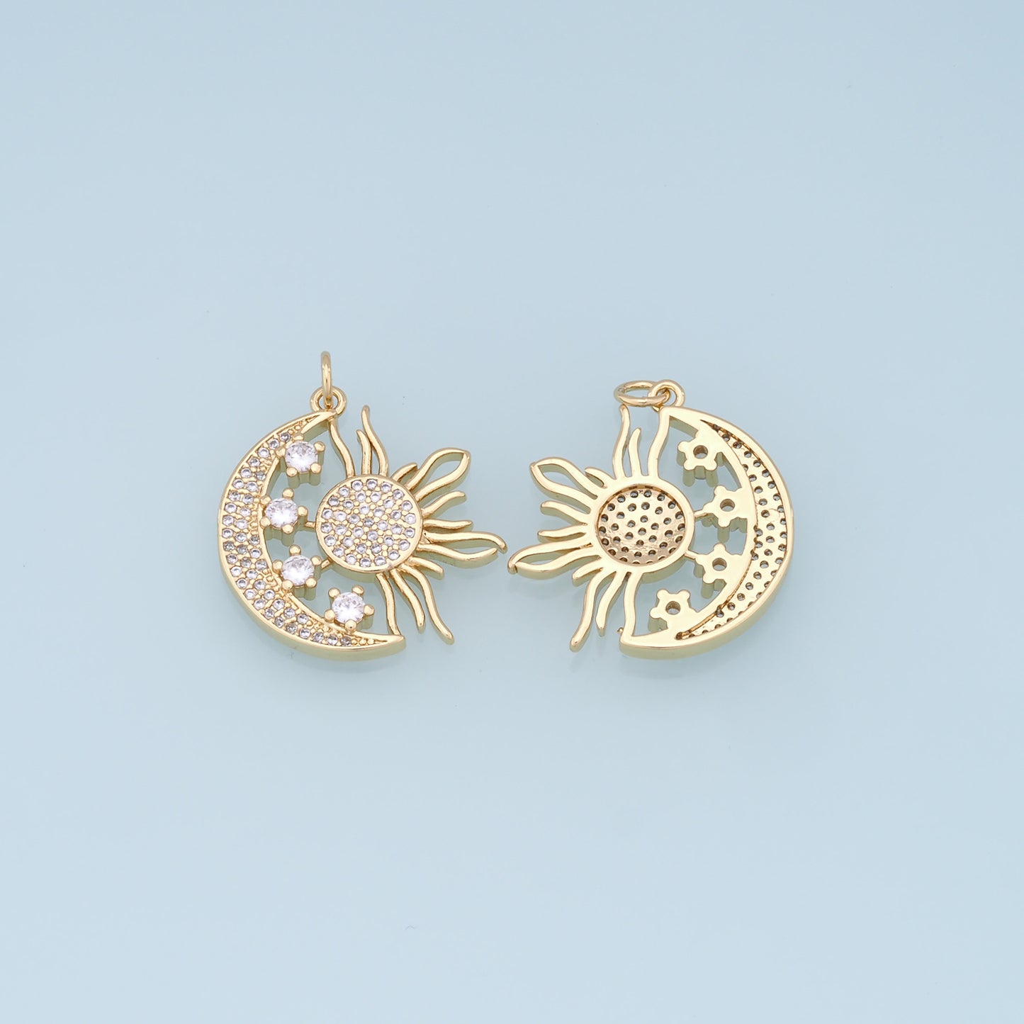 Gold Moon Star Charms,18K Gold Filled CZ Sun Pendant,Celestial Charm Bracelet Necklace for DIY Jewelry Making Supply
