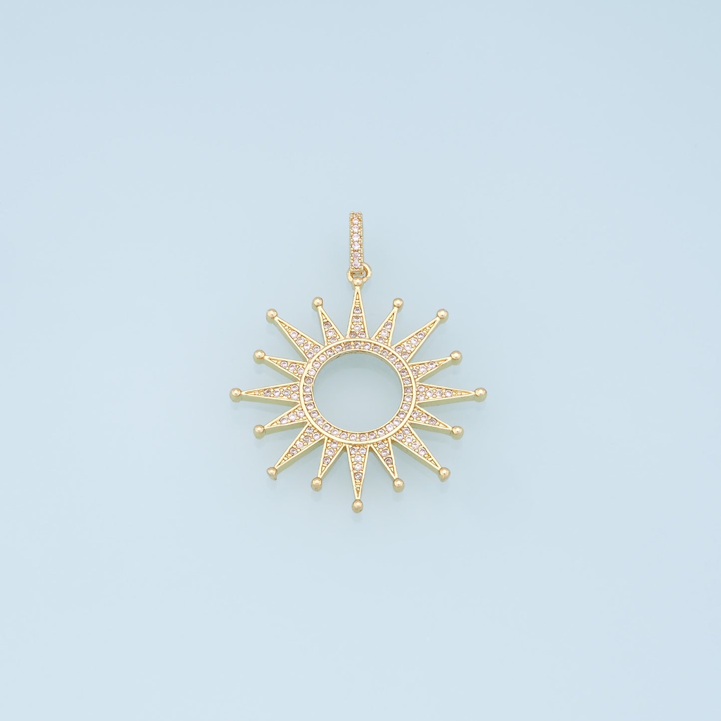 Gold CZ Sun Charms,18K Gold Filled Sun Pendant,celestial Charm Bracelet Necklace for DIY Jewelry Making Supply