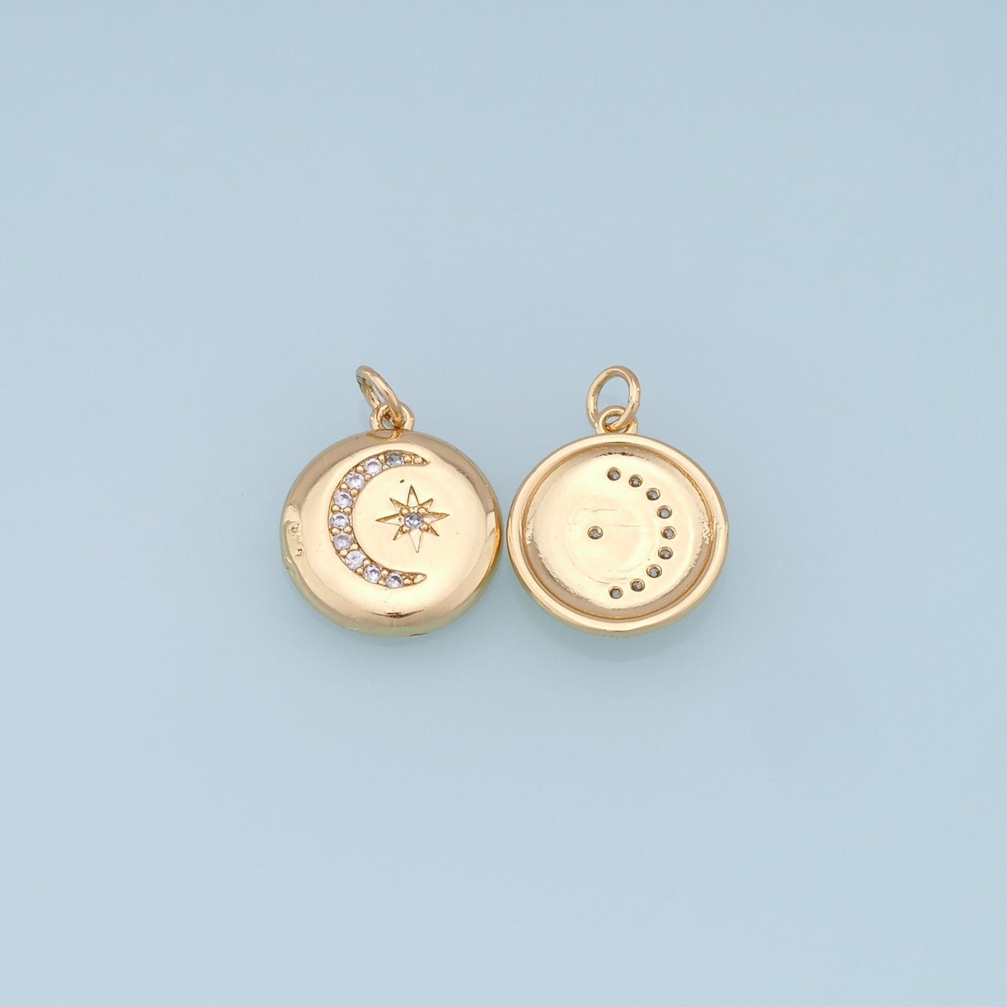 Gold Moon Star Charms,18K Gold Filled CZ Sun Pendant,Celestial Charm Bracelet Necklace for DIY Jewelry Making Supply