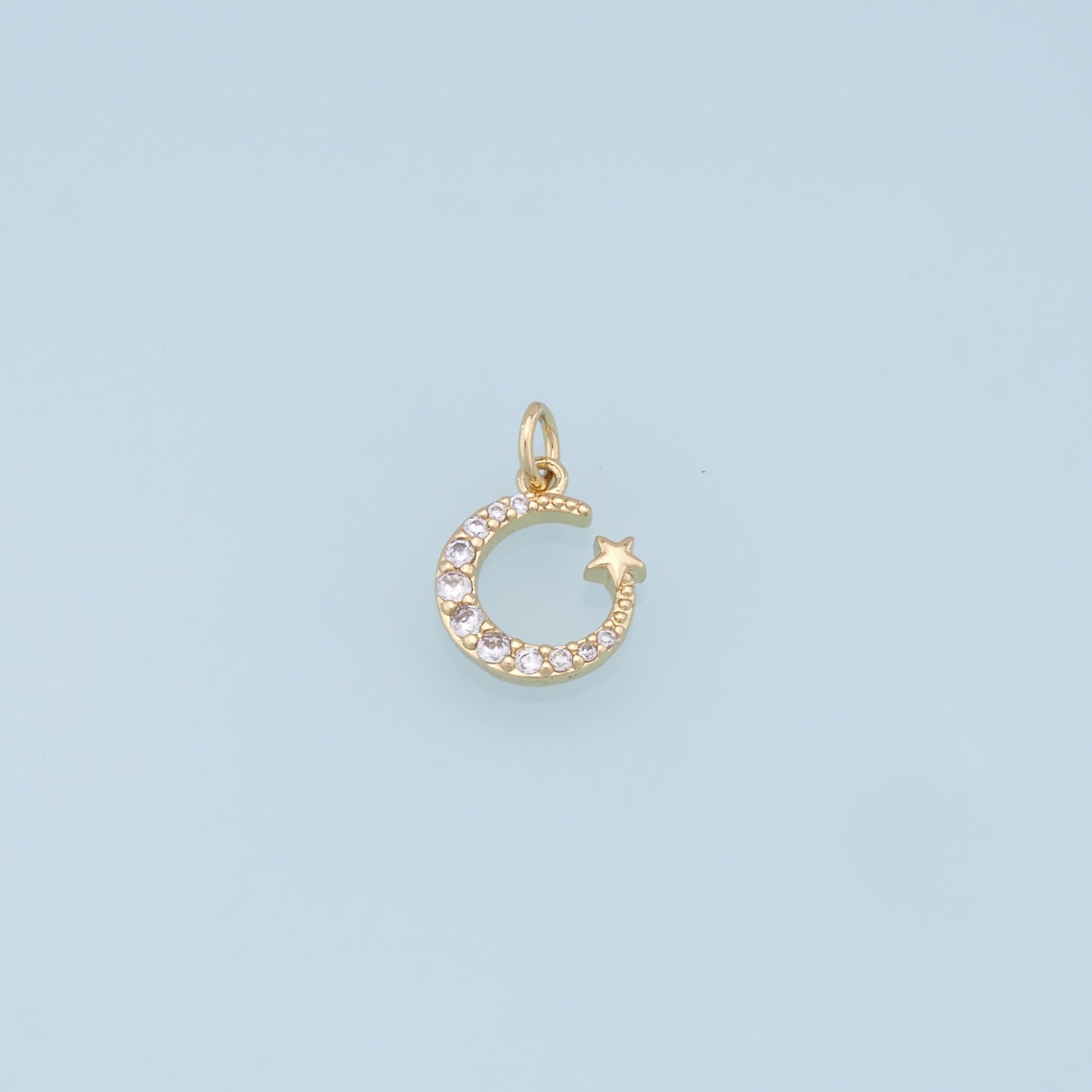 Gold Moon Star Charms,18K Gold Filled CZ Star Pendant,Celestial Charm Bracelet Necklace for DIY Jewelry Making Supply