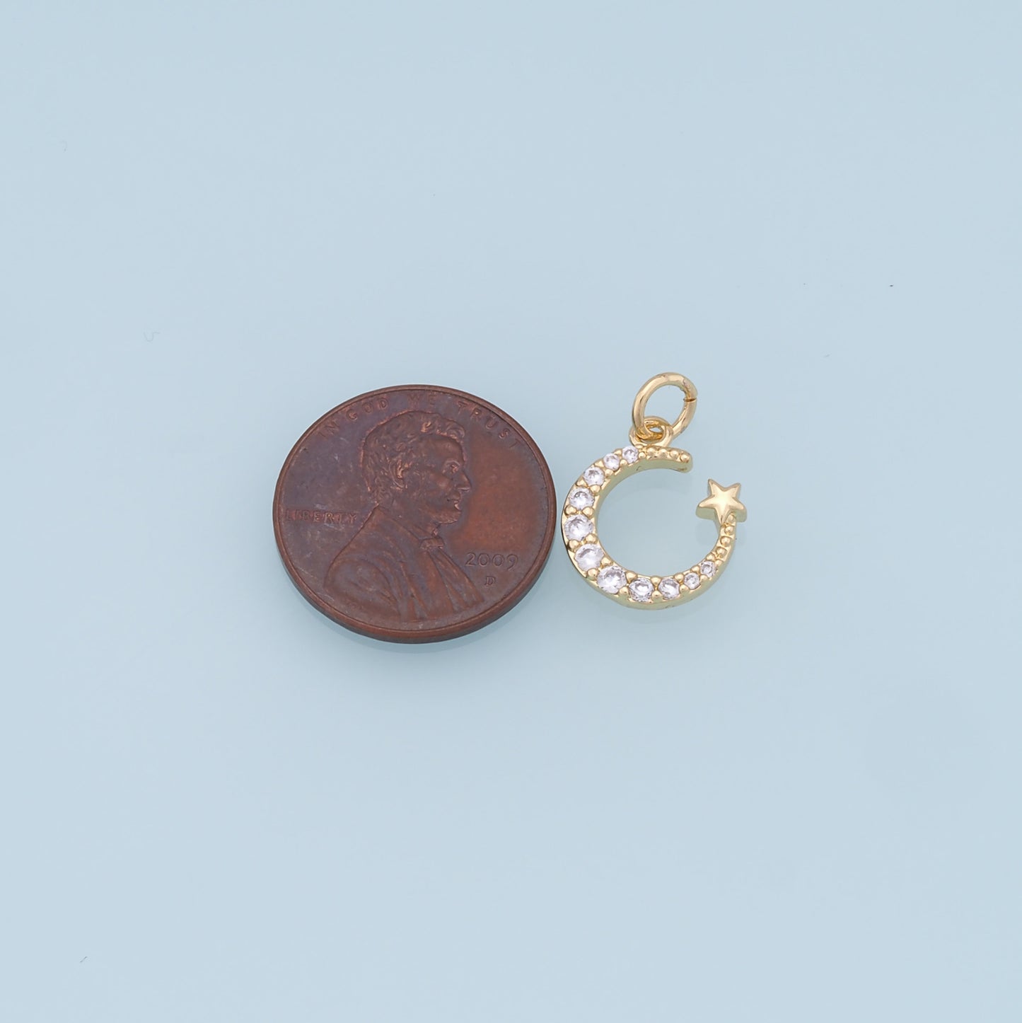 Gold Moon Star Charms,18K Gold Filled CZ Star Pendant,Celestial Charm Bracelet Necklace for DIY Jewelry Making Supply