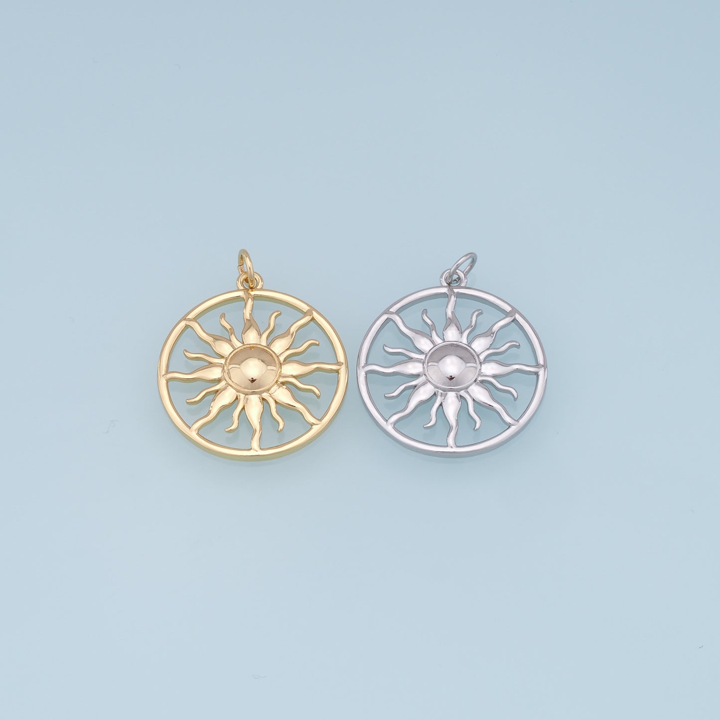 Gold Sun Charms,18K Gold Filled Round Pendant,Celestial Charm Bracelet Necklace for DIY Jewelry Making Supply