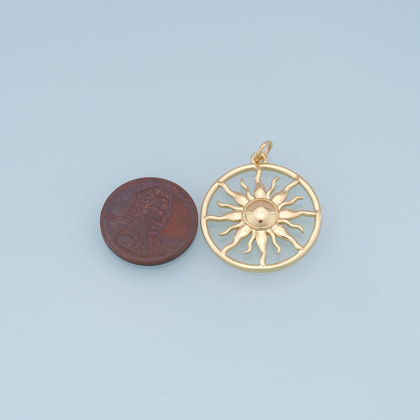 Gold Sun Charms,18K Gold Filled Round Pendant,Celestial Charm Bracelet Necklace for DIY Jewelry Making Supply