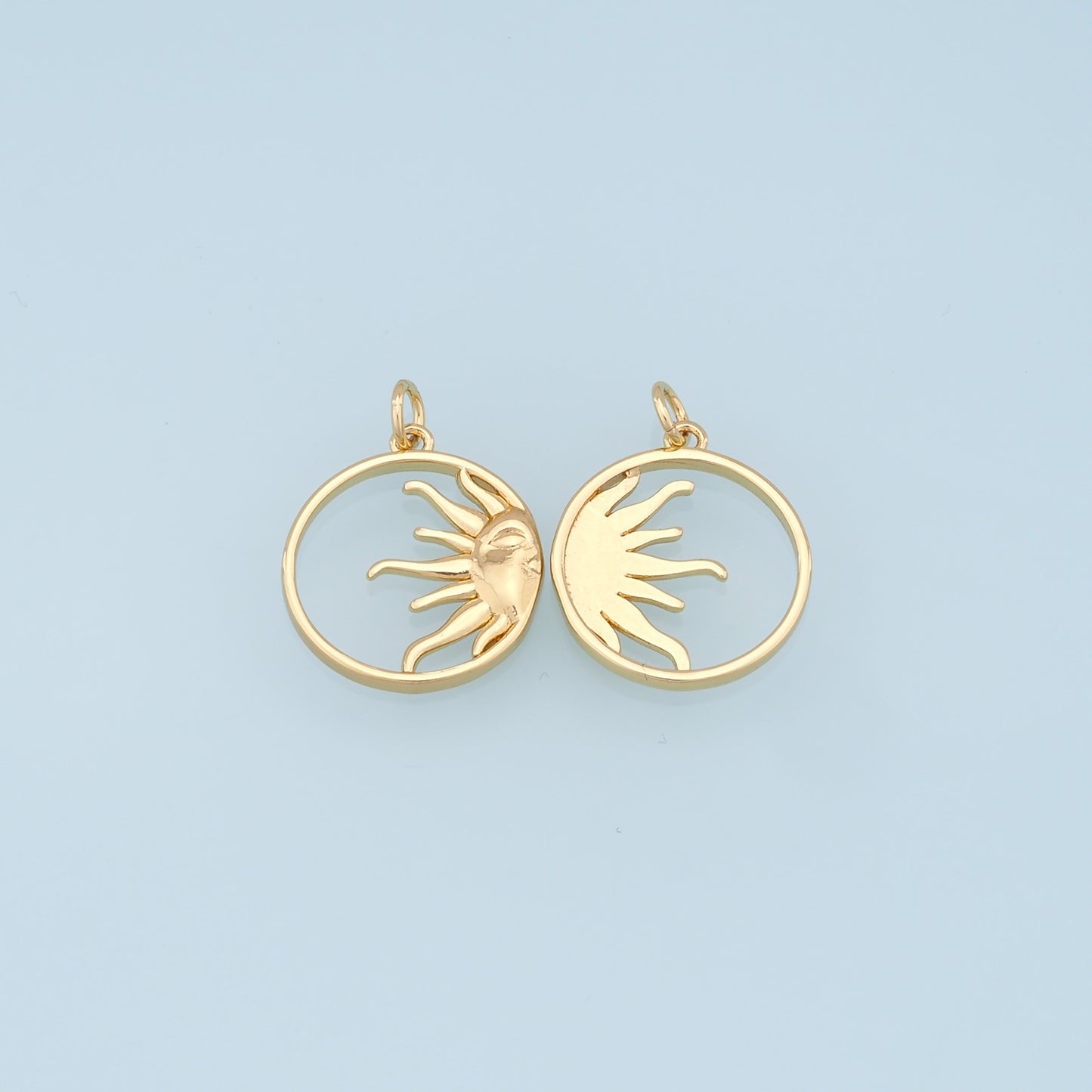 Gold Sun Charms,18K Gold Filled Round Coin Pendant,Sun Charm Bracelet Necklace for DIY Jewelry Making Supply