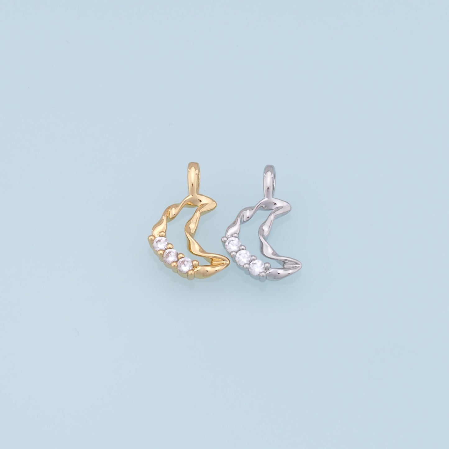 Gold Moon Charms,18K Gold Filled Moon Pendant,CZ Micro Pave Star Charm Bracelet Necklace for DIY Jewelry Making Supply