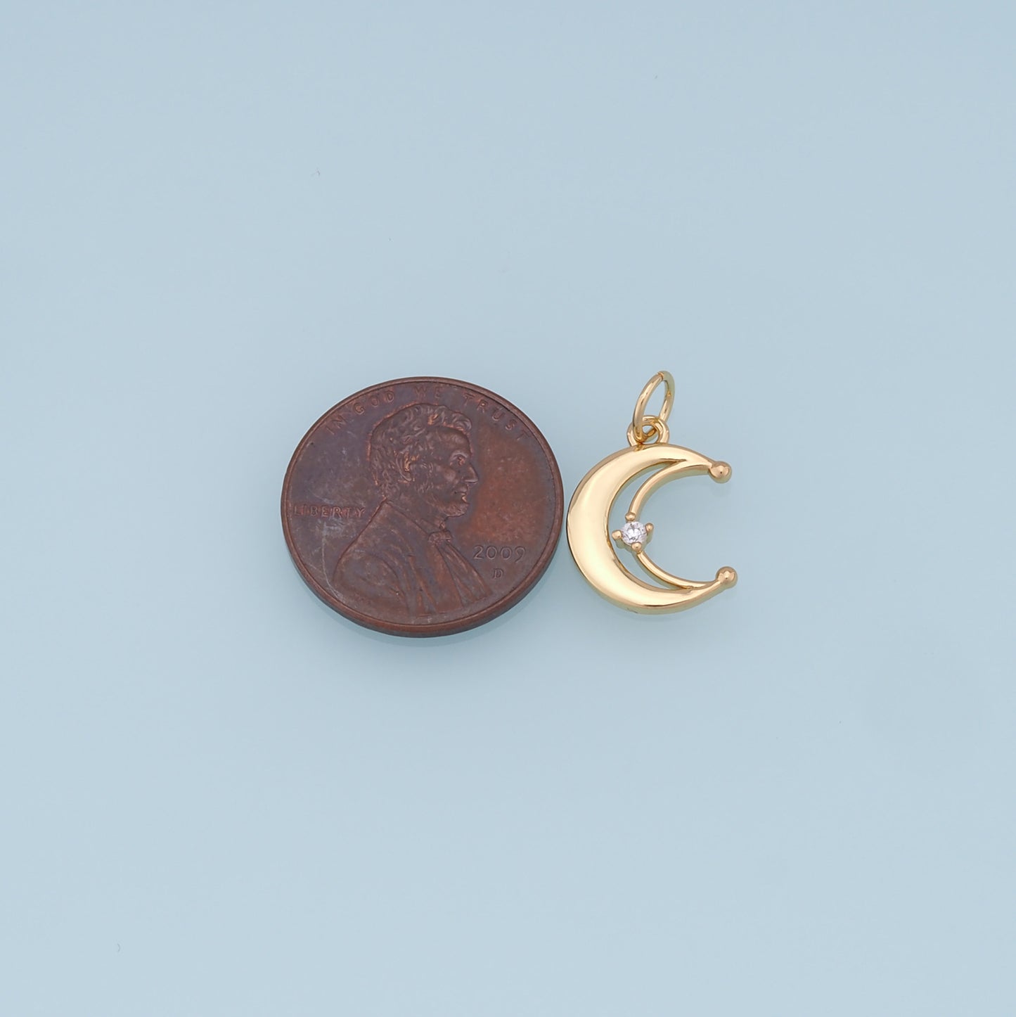 Gold Moon Charms,18K Gold Filled Moon Pendant,CZ Micro Pave Celestial Charm Bracelet Necklace for DIY Jewelry Making Supply