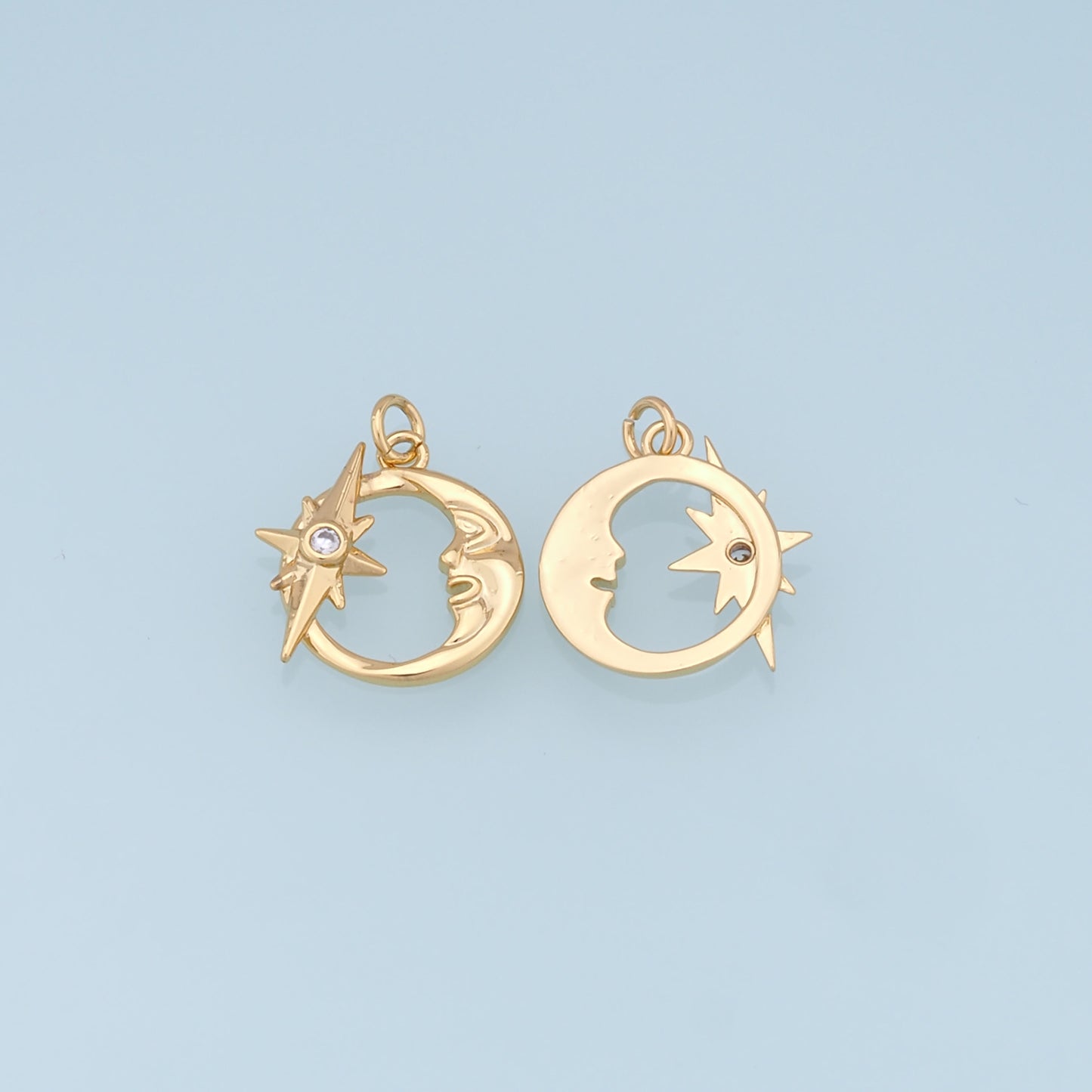 Gold Moon Star Charms,18K Gold Filled CZ Moon Pendant,Celestial Charm Bracelet Necklace for DIY Jewelry Making Supply