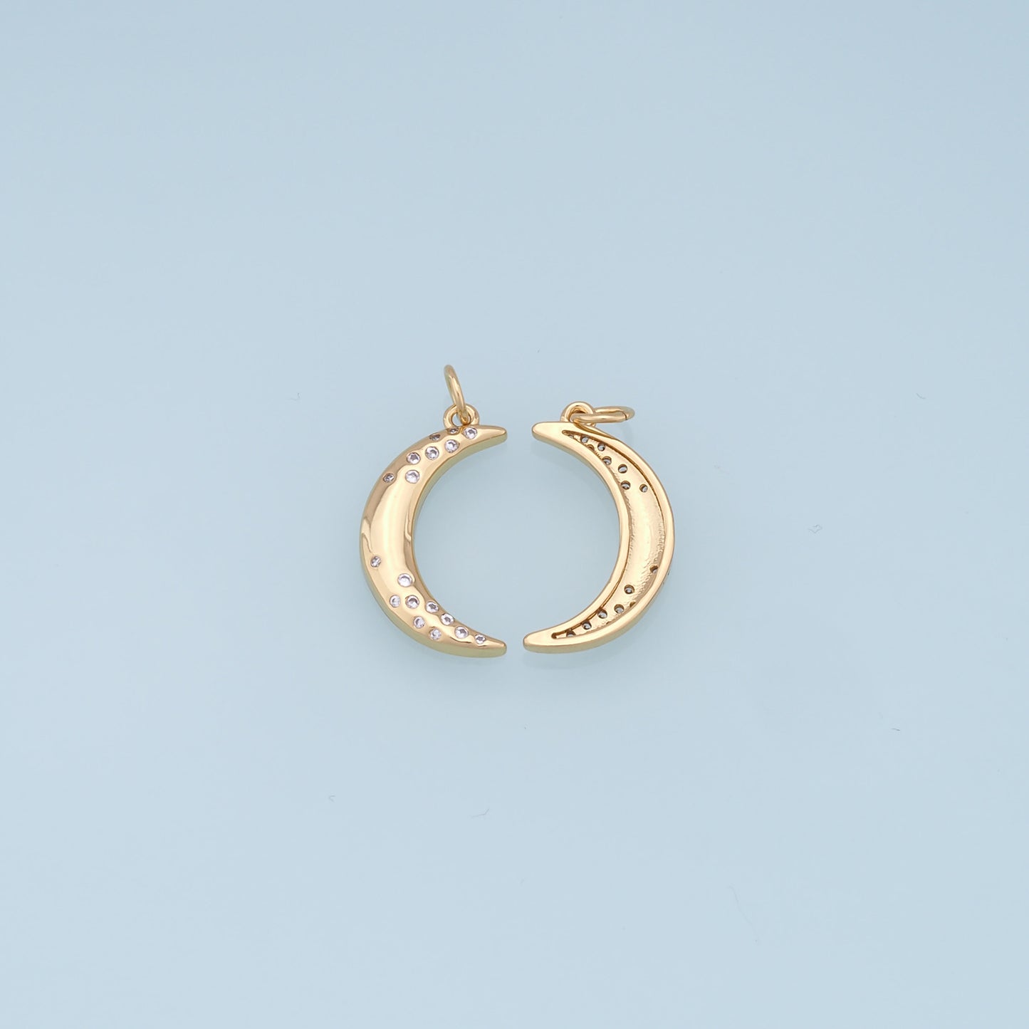 Gold Moon Charms,18K Gold Filled Moon Pendant,CZ Micro Pave Celestial Charm Bracelet Necklace for DIY Jewelry Making Supply