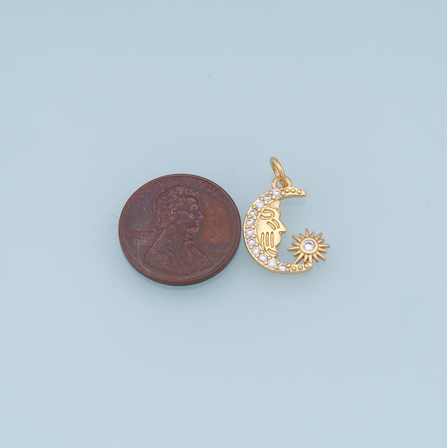Gold Moon Star Charms,18K Gold Filled CZ Moon Pendant,Celestial Charm Bracelet Necklace for DIY Jewelry Making Supply