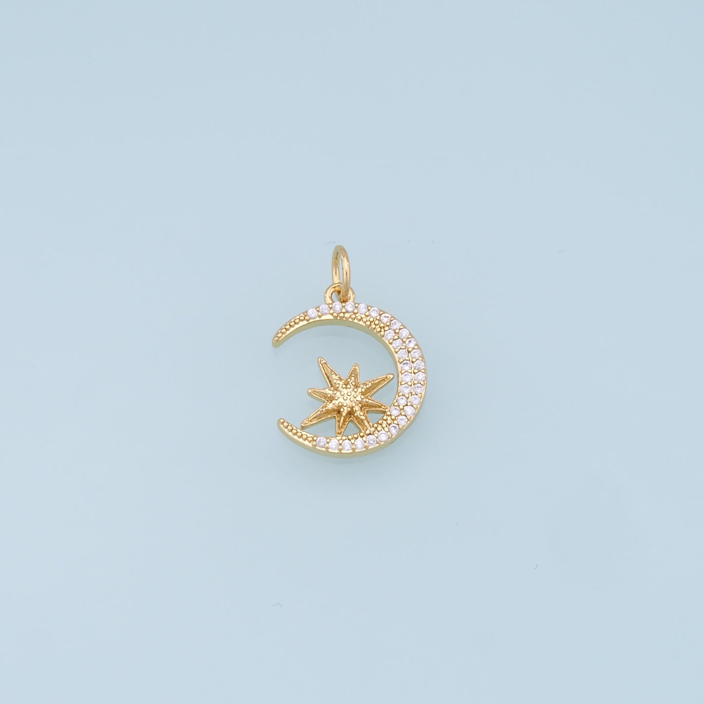 Gold Moon Star Charms,18K Gold Filled CZ Moon Pendant,Celestial Charm Bracelet Necklace for DIY Jewelry Making Supply
