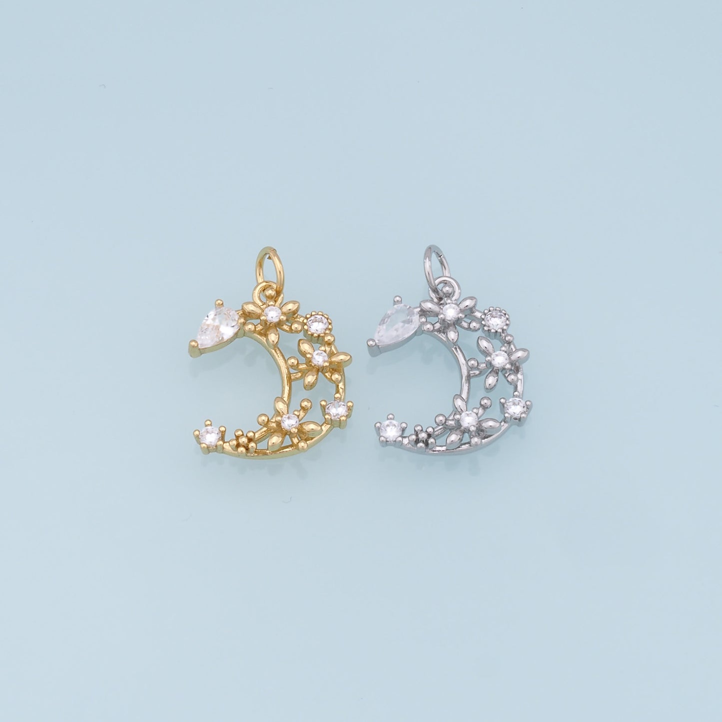 Gold Moon Star Charms,18K Gold Filled CZ Moon Pendant,Celestial Charm Bracelet Necklace for DIY Jewelry Making Supply