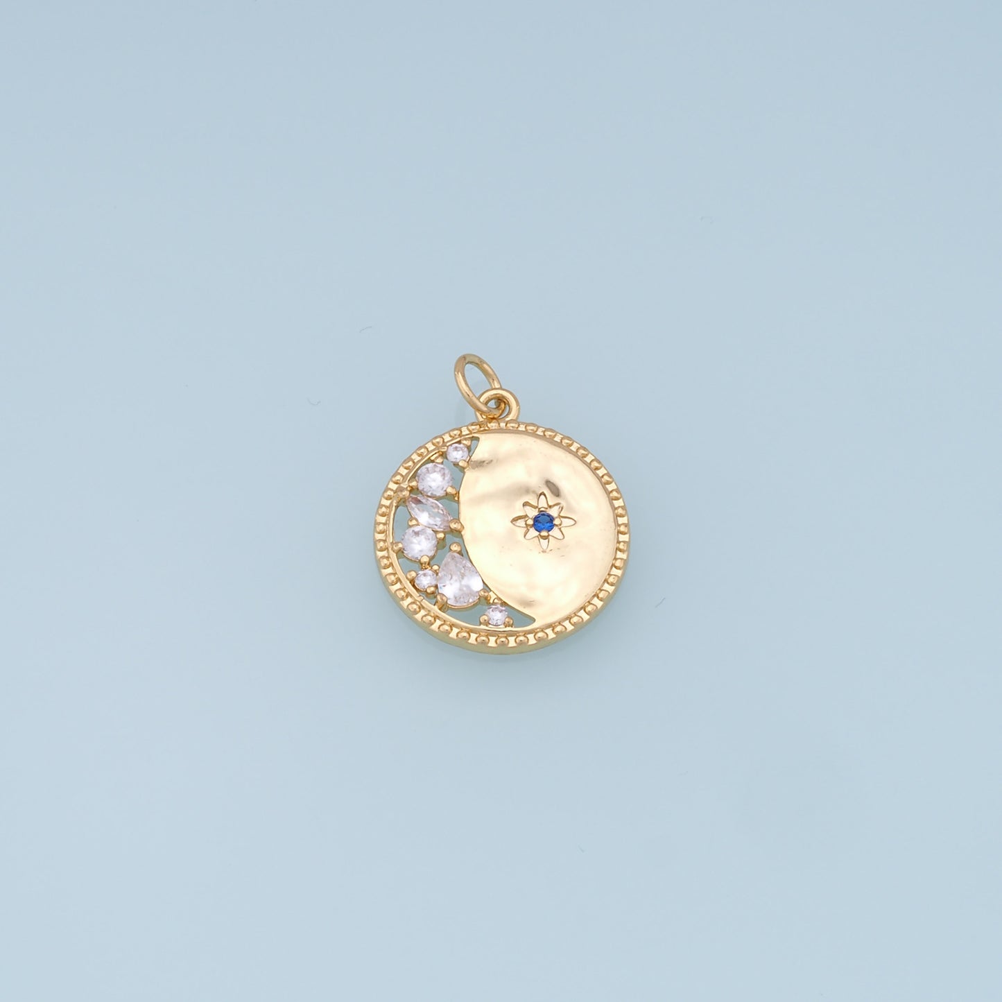 Gold Moon Star Charms,18K Gold Filled CZ Moon Pendant,Celestial Charm Bracelet Necklace for DIY Jewelry Making Supply