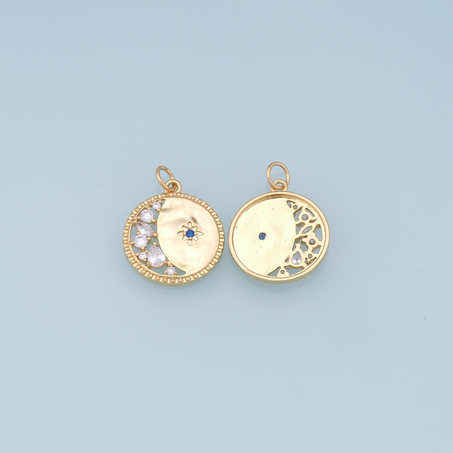 Gold Moon Star Charms,18K Gold Filled CZ Moon Pendant,Celestial Charm Bracelet Necklace for DIY Jewelry Making Supply