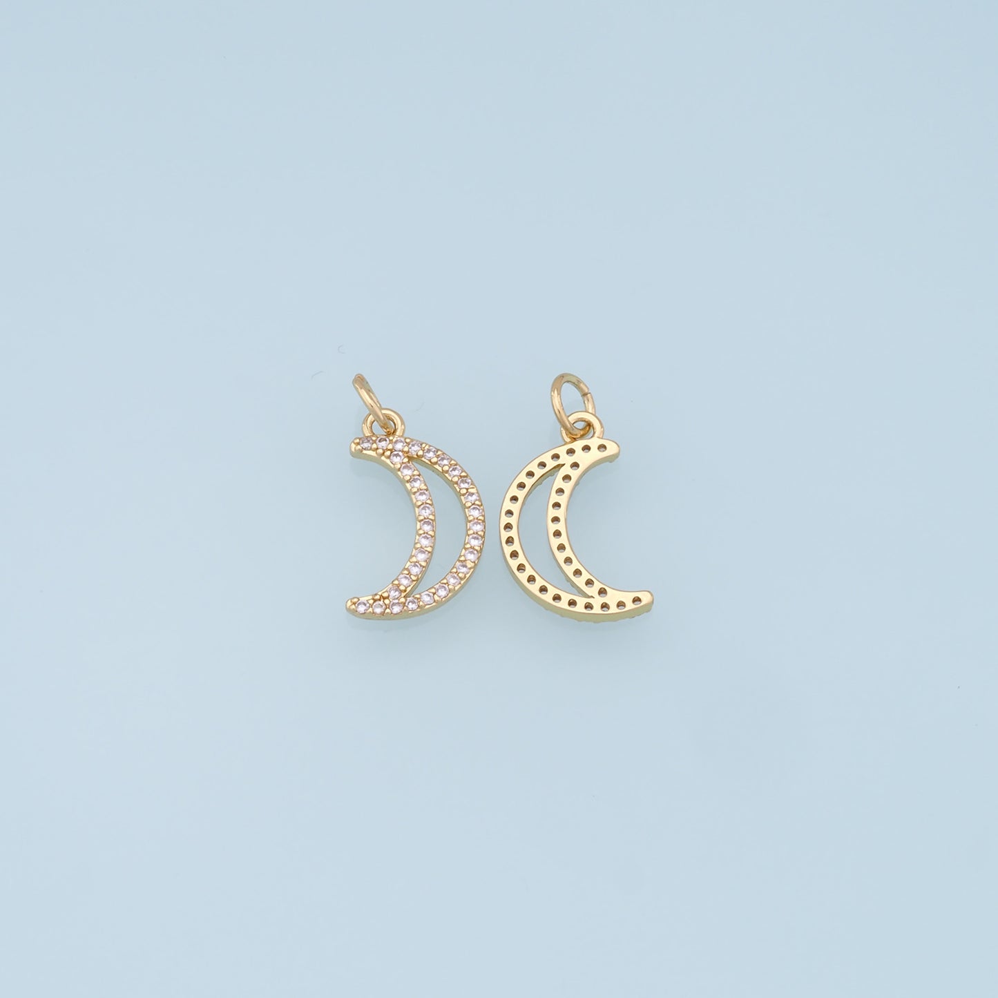 Gold Moon Charms,18K Gold Filled Moon Pendant,CZ Micro Pave Celestial Charm Bracelet Necklace for DIY Jewelry Making Supply