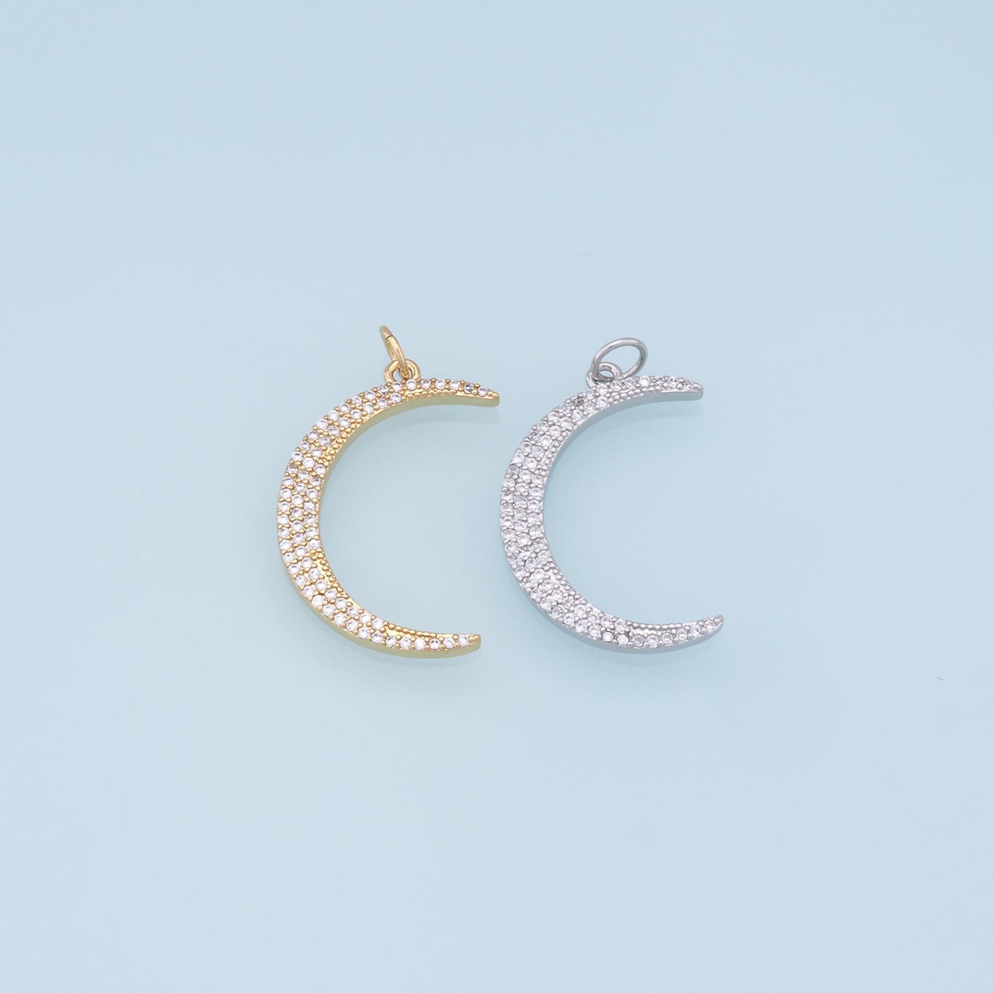 Gold Moon Charms,18K Gold Filled Moon Pendant,CZ Micro Pave Celestial Charm Bracelet Necklace for DIY Jewelry Making Supply