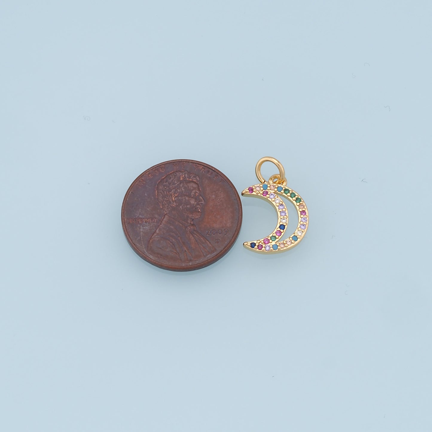 Gold Moon Charms,18K Gold Filled Moon Pendant,CZ Micro Pave Celestial Charm Bracelet Necklace for DIY Jewelry Making Supply