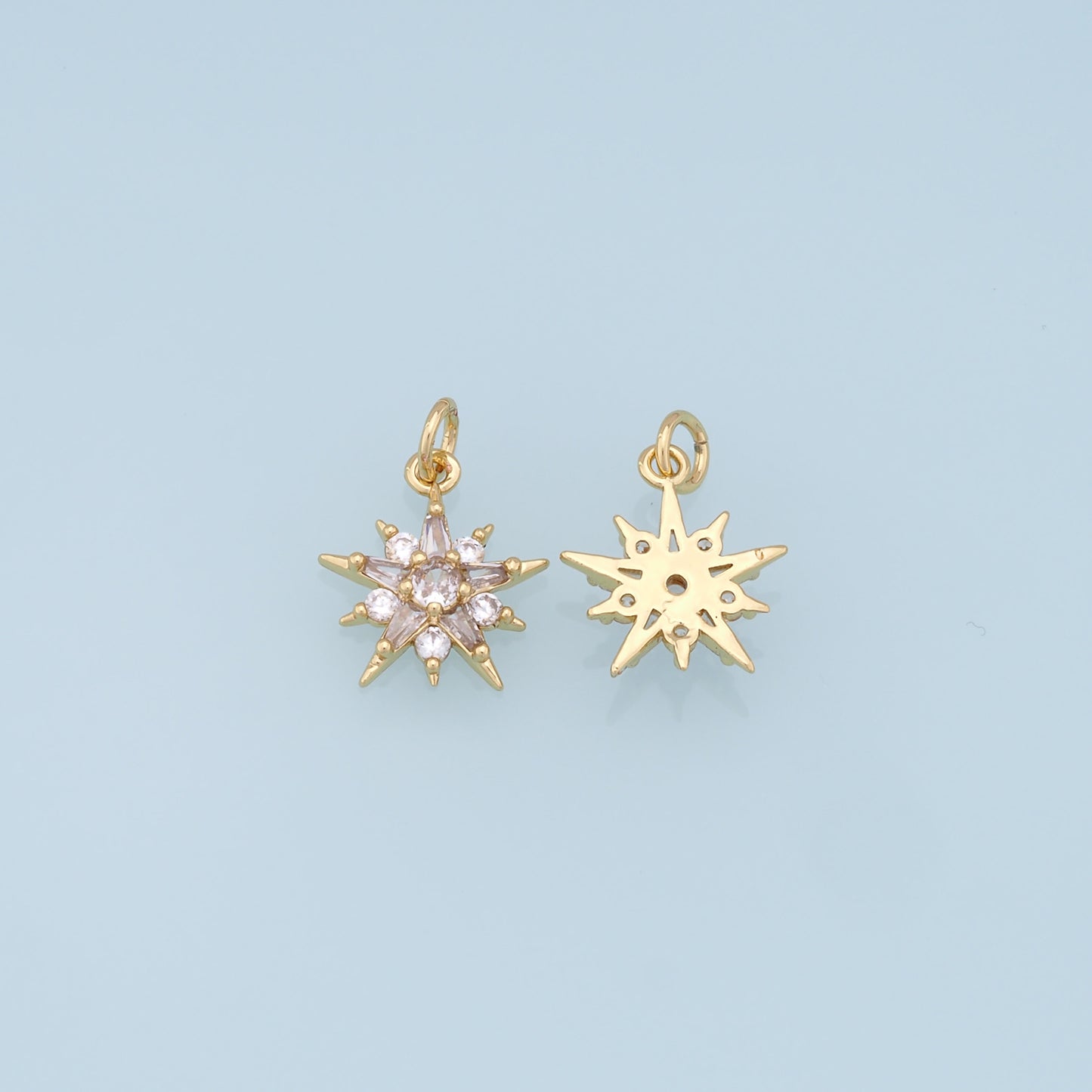 Gold Star Charms,18K Gold Filled Starburst Pendant,CZ North Star Charm Bracelet Necklace for DIY Jewelry Making Supply