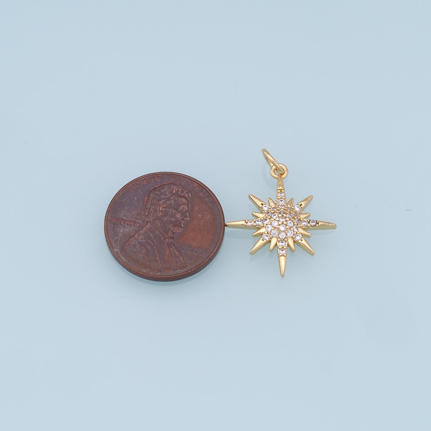 Gold Star Charms,18K Gold Filled Starburst Pendant,CZ North Star Charm Bracelet Necklace for DIY Jewelry Making Supply