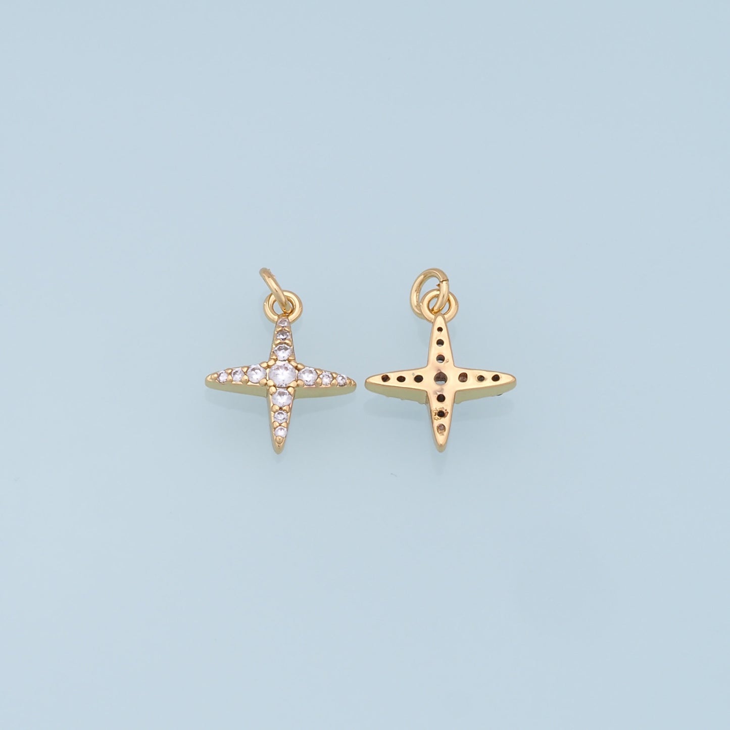 Gold Star Charms,18K Gold Filled Starburst Pendant,CZ Black North Star Charm Bracelet Necklace for DIY Jewelry Making Supply