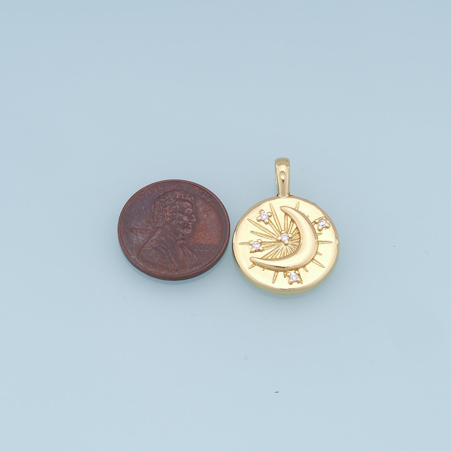 Gold Moon Star Charms,18K Gold Filled CZ Moon Pendant,Celestial Charm Bracelet Necklace for DIY Jewelry Making Supply