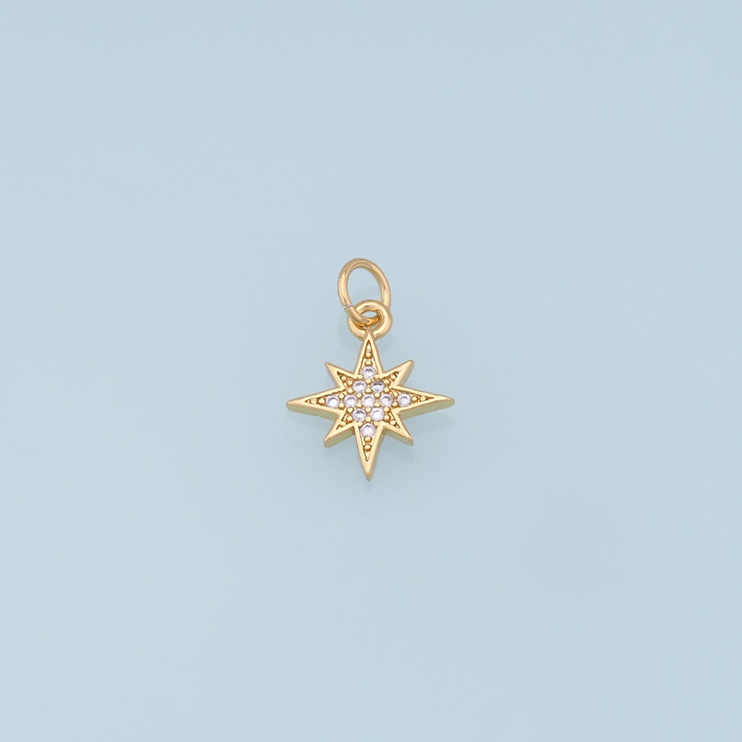 Gold Star Charms,18K Gold Filled Starburst Pendant,CZ North Star Charm Bracelet Necklace for DIY Jewelry Making Supply