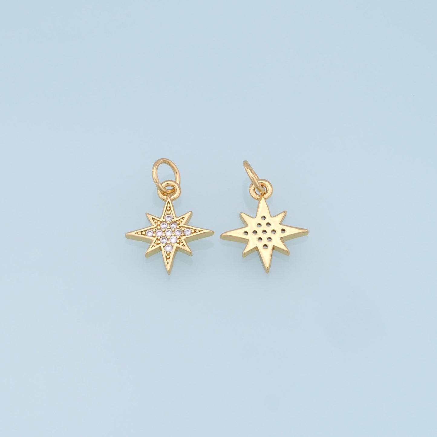 Gold Star Charms,18K Gold Filled Starburst Pendant,CZ North Star Charm Bracelet Necklace for DIY Jewelry Making Supply