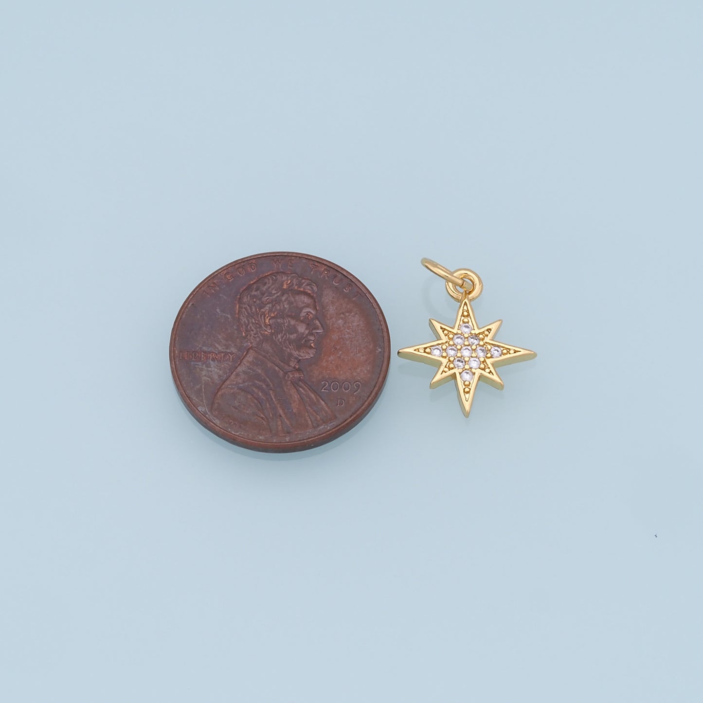 Gold Star Charms,18K Gold Filled Starburst Pendant,CZ North Star Charm Bracelet Necklace for DIY Jewelry Making Supply