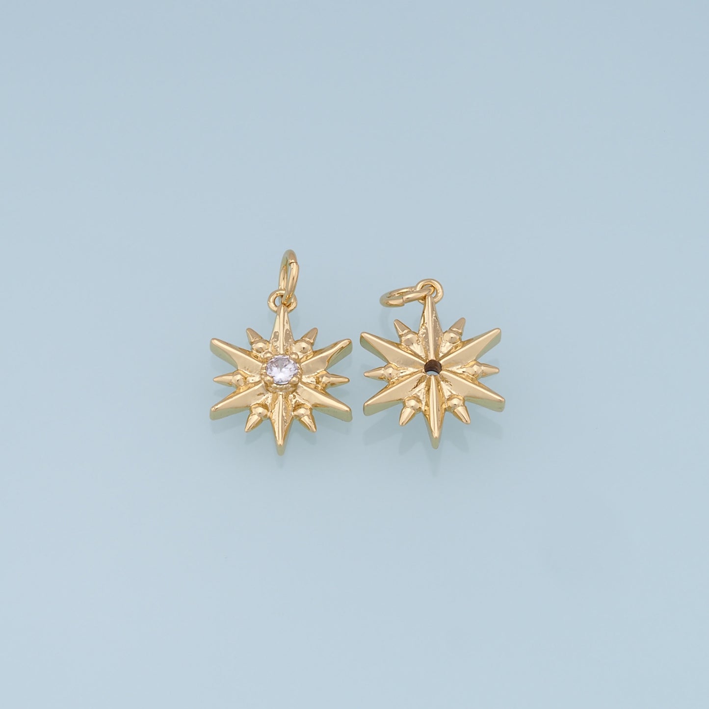 Gold Star Charms,18K Gold Filled Starburst Pendant,CZ North Star Charm Bracelet Necklace for DIY Jewelry Making Supply