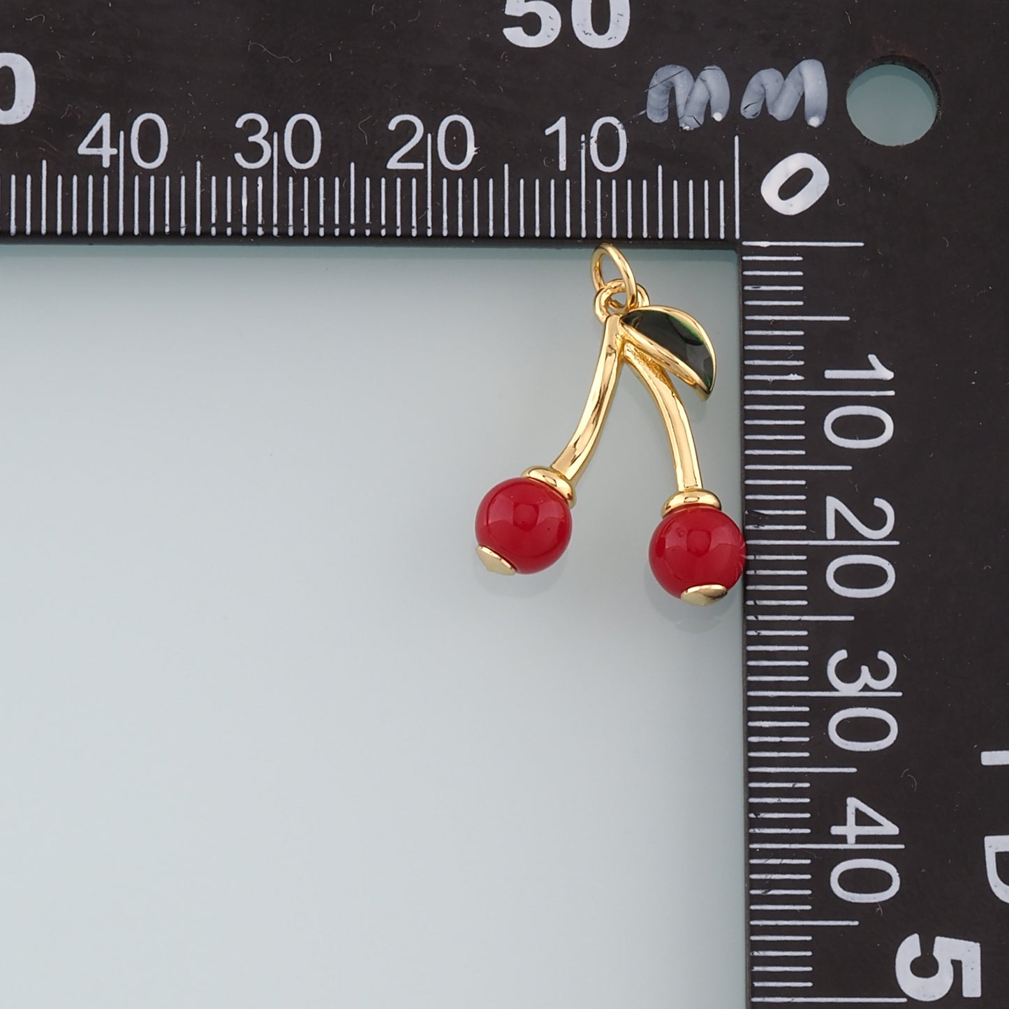 Gold Cherry Charms,18K Gold Filled Cherry Pendant,Enamel Fruit Charm Bracelet Necklace for DIY Jewelry Making Supply