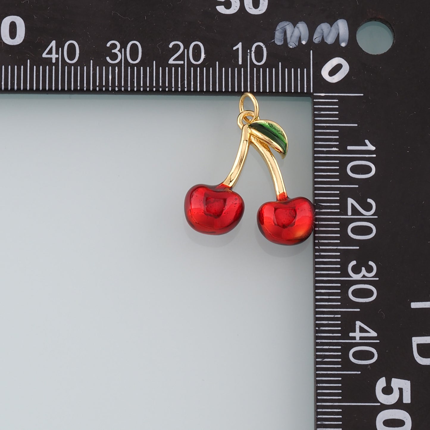 Gold Cherry Charms,18K Gold Filled Cherry Pendant,Enamel Fruit Charm Bracelet Necklace for DIY Jewelry Making Supply