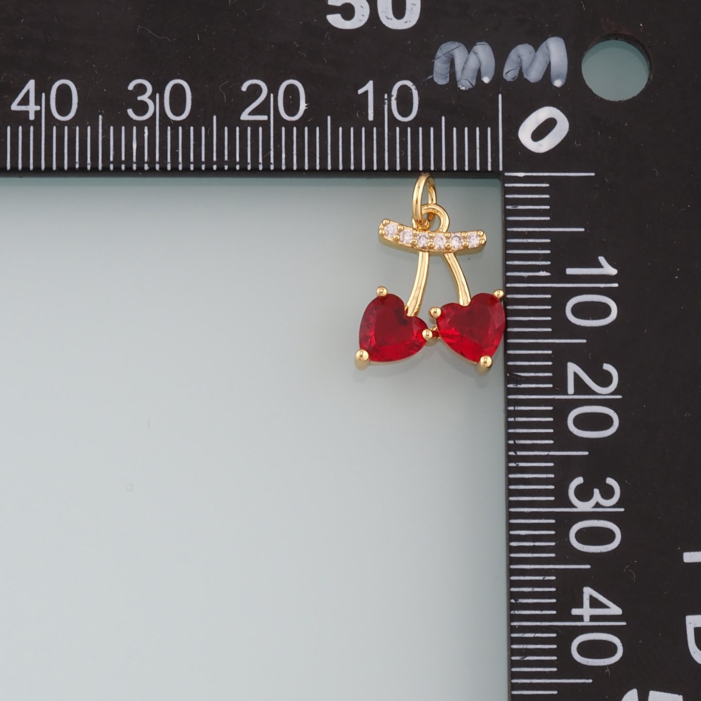 Gold Cherry Charms,18K Gold Filled Heart Cherry Pendant,CZ Micro Pave Fruit Charm Bracelet Necklace for DIY Jewelry Making Supply